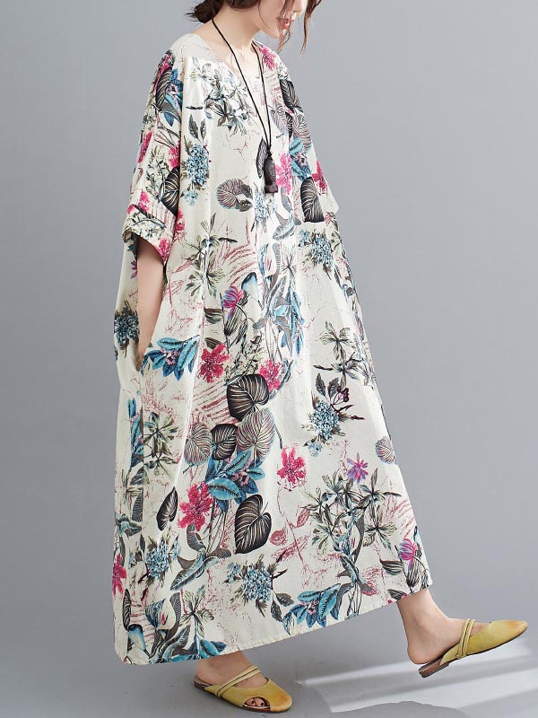 xakxx Vintage Floral Round-Neck Dress