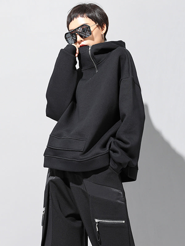 xakxx Stylish Black Asymmetric Zipper Hoodies