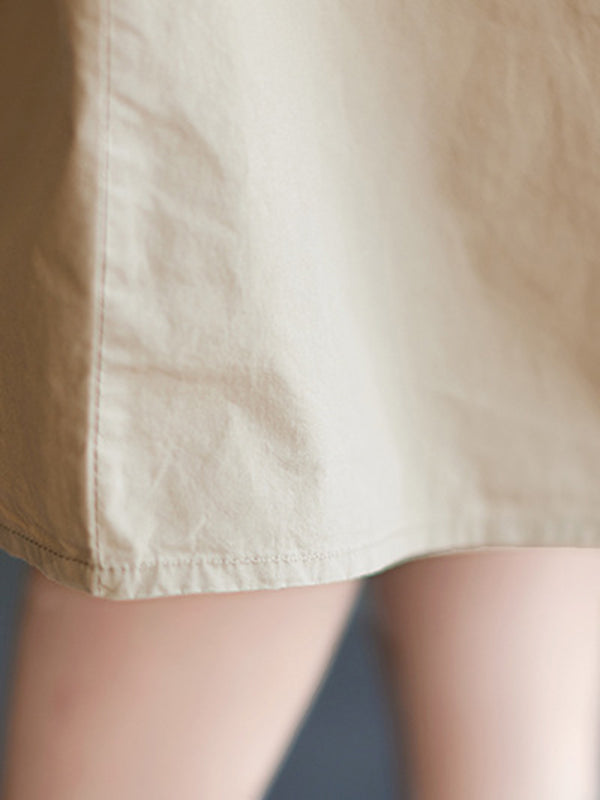 xakxx Loose Short Sleeves Pleated Split-Joint Peter Pan Collar Midi Dresses