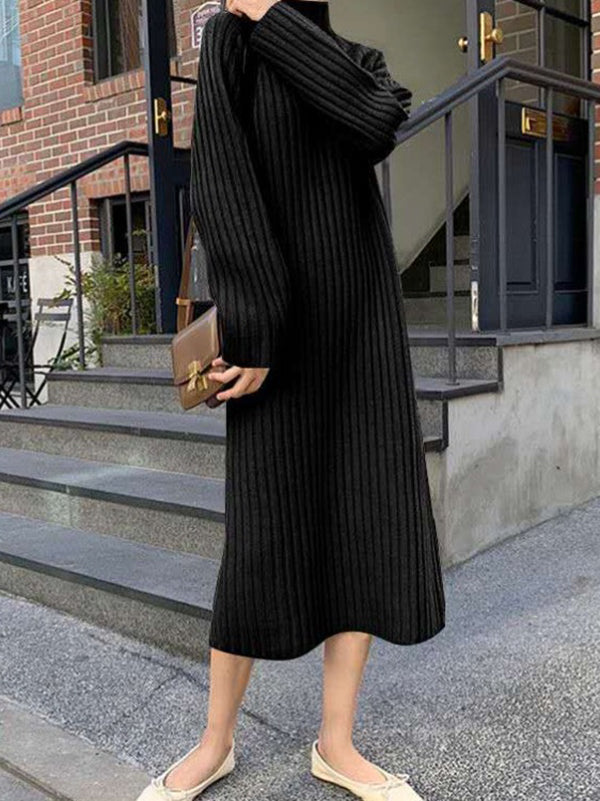 xakxx Urban Loose Long Sleeves Solid Color High-Neck Sweater Dresses