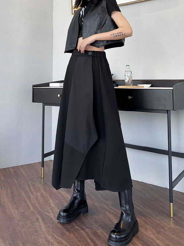 xakxx Casual High Waisted Irregularity Solid Color Skirt
