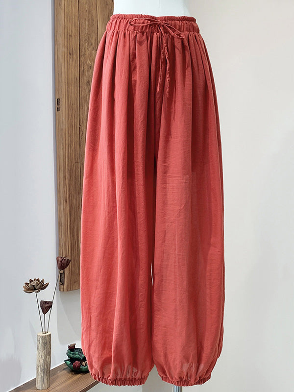 xakxx Vintage Wide Leg Loose Solid Color Bloomers Pants