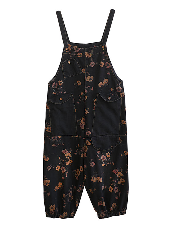 xakxx Original Floral With Pocket Harem Denim Overalls