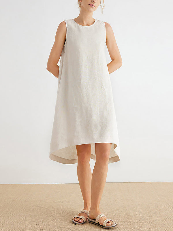 xakxx High-Low Loose Solid Color Round-Neck Midi Dresses