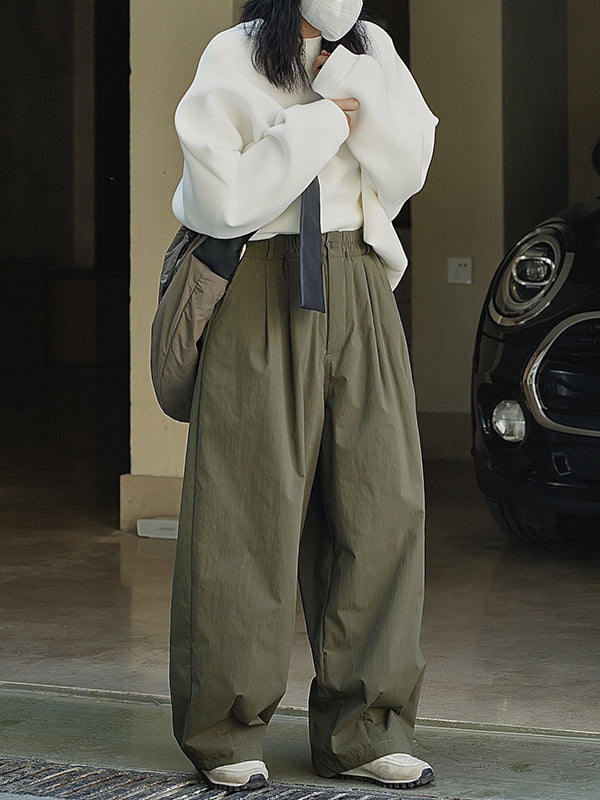 xakxx High Waisted Loose Solid Color Casual Pants Bottoms