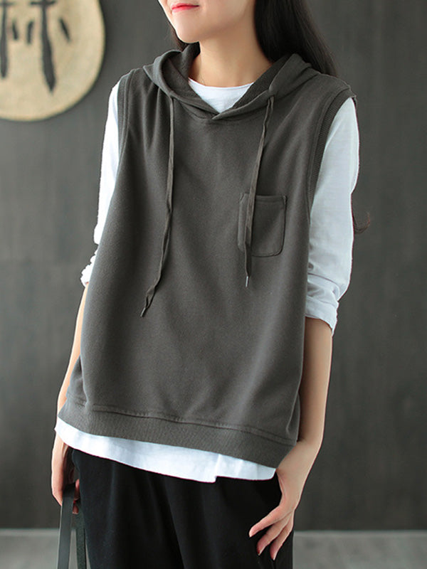 xakxx Artistic Retro Solid Hooded Vest