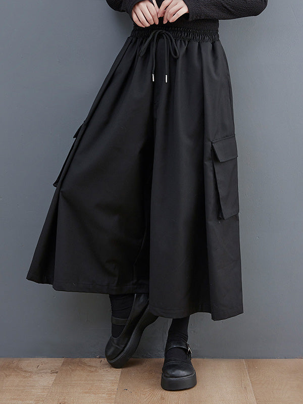 xakxx Simple Loose Wide Leg Drawstring Solid Color Casual Pants Bottoms
