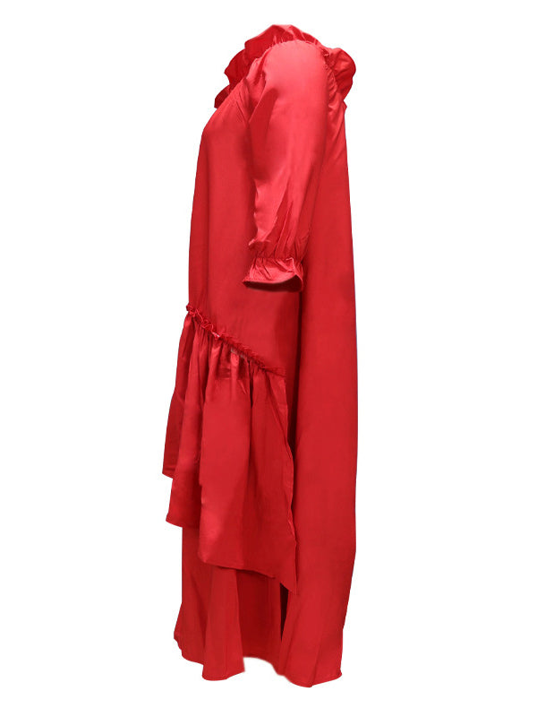 xakxx Loose Irregularity Falbala Solid Color Off-The-Shoulder Midi Dresses