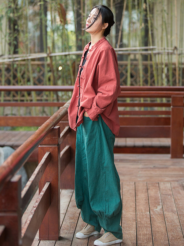 xakxx 7 Colors Casual Wide Leg High Waisted Solid Color Linen Pants