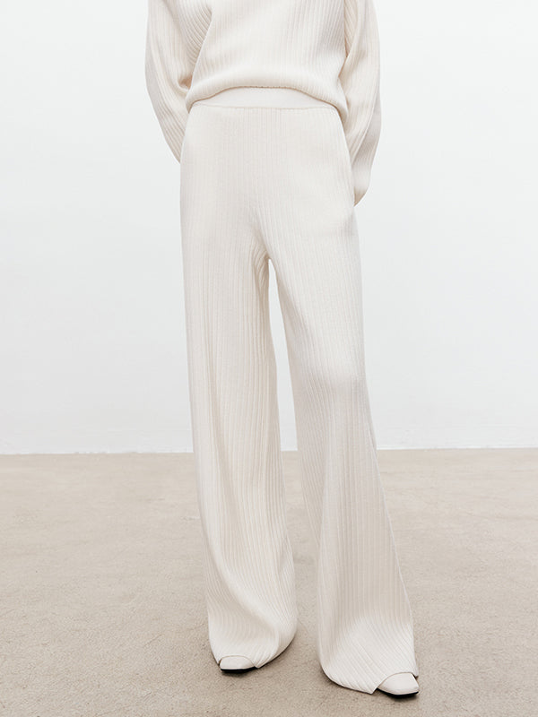 xakxx xakxx-Solid Color Long Sleeves High-Neck Sweater Top + Wide Leg Pants Bottom Two Pieces Set