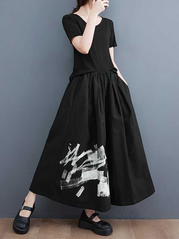 xakxx Loose Wide Leg Abstract Printed Elasticity Casual Pants Bottoms