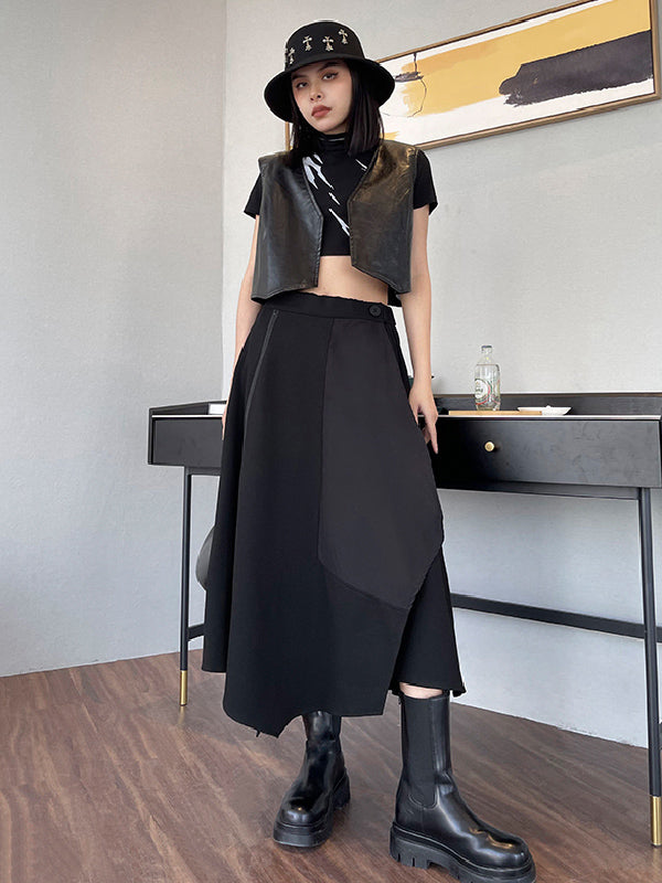 xakxx Casual High Waisted Irregularity Solid Color Skirt