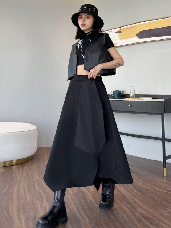 xakxx Casual High Waisted Irregularity Solid Color Skirt