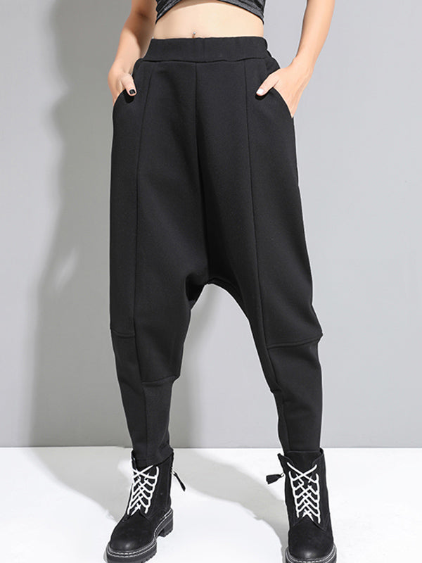 xakxx Stylish Black Velvet Split-Joint Harem Pants