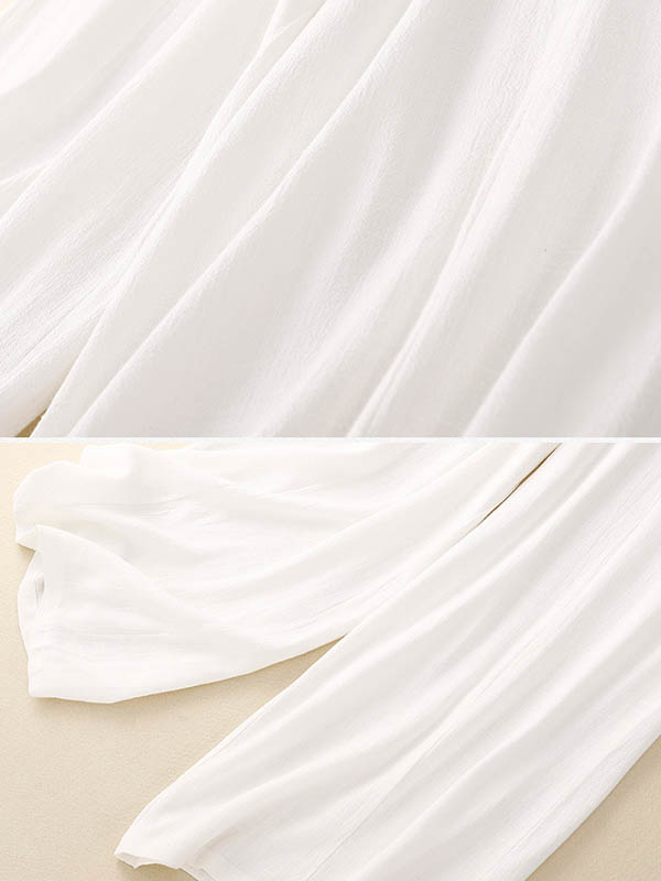 xakxx Loose Wide Leg Drawstring Solid Color Casual Pants Bottoms Trousers