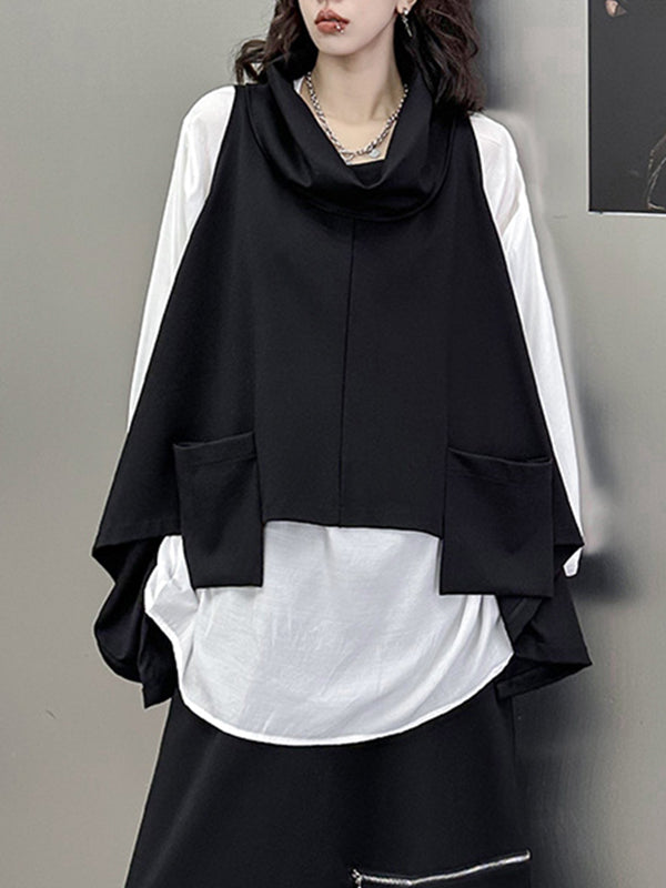 xakxx High-Low Irregular Clipping Hooded Solid Color Heaps Collar Vest Top