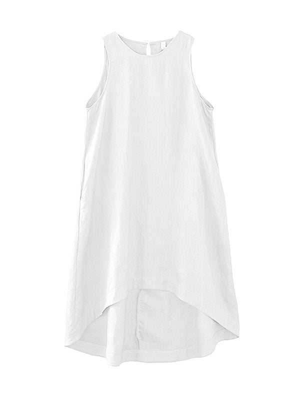 xakxx High-Low Loose Solid Color Round-Neck Midi Dresses