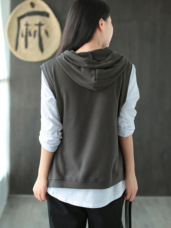 xakxx Artistic Retro Solid Hooded Vest