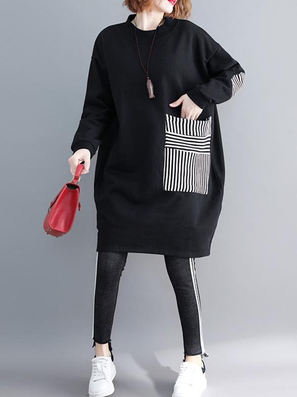 xakxx Casual Pocket Long Sweatshirt Short Dress