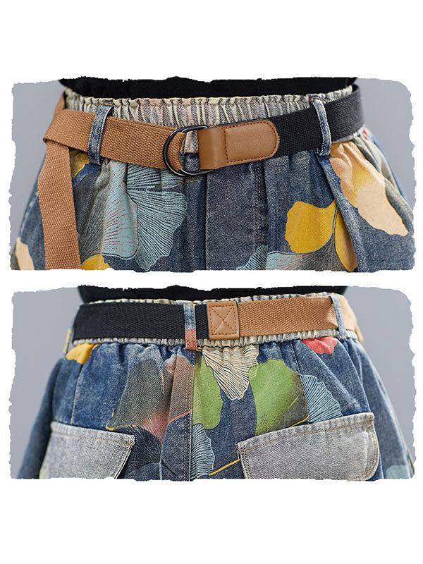 xakxx Original Floral Wide Leg Denim Shorts Bottoms