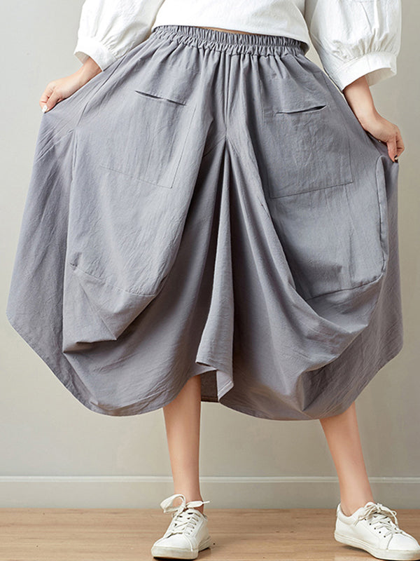 xakxx Artistic Retro Ramie Cotton 6 Colors Loose Irregular Elasticity Skirt