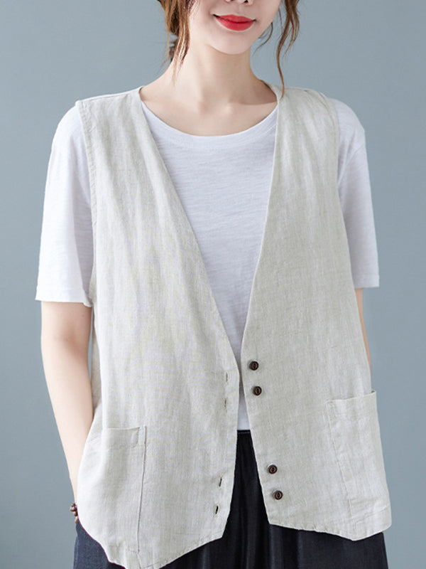xakxx Simple Loose V-Neck Solid Color Vest
