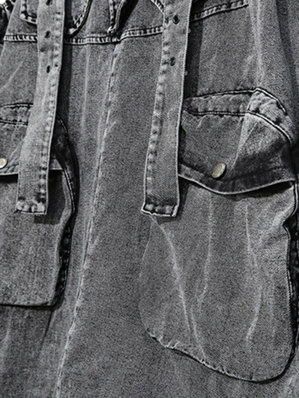xakxx Loose Sleeveless Pockets Split-Joint Jean Pants Bottoms Overalls