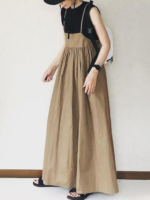 xakxx Original Solid Color Pleats Suspender Dress