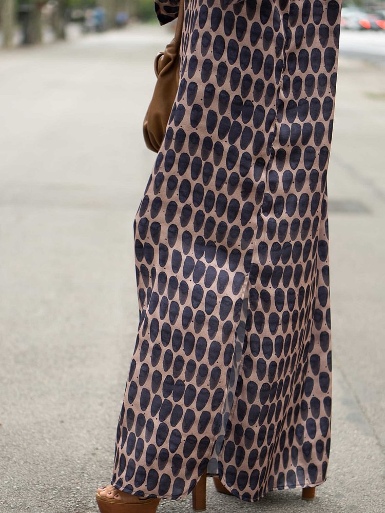 xakxx Women Casual Loose Printed Deep V-Neck Maxi Dresses