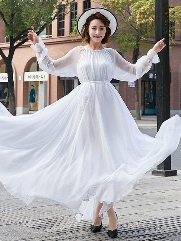 xakxx Artistic Retro Vintage Loose Solid Color Maxi Dress