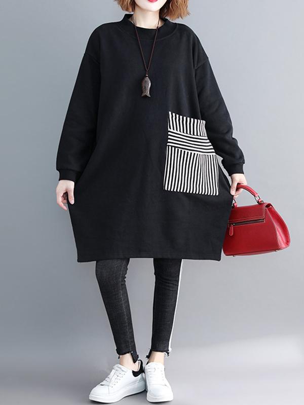 xakxx Casual Pocket Long Sweatshirt Short Dress