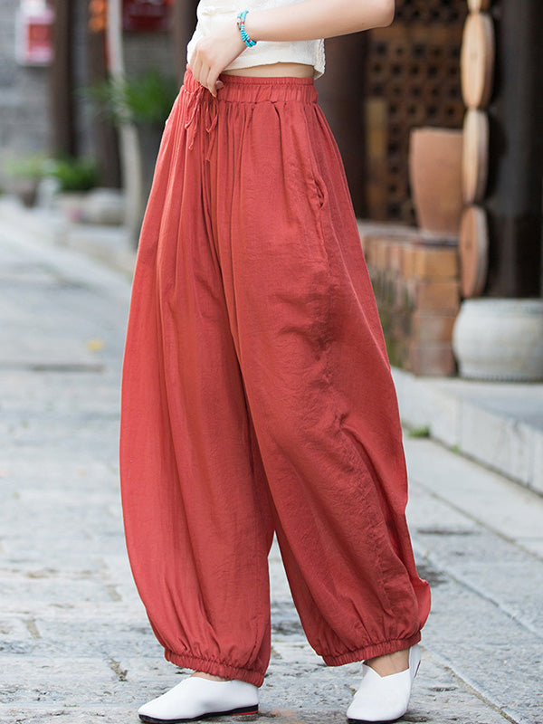 xakxx Vintage Wide Leg Loose Solid Color Bloomers Pants