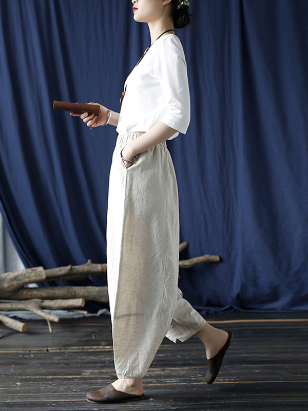 xakxx Simple Solid Color Elasticity Waisted Wide Leg Pants