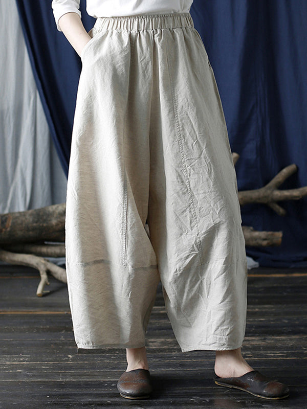xakxx Simple Solid Color Elasticity Waisted Wide Leg Pants