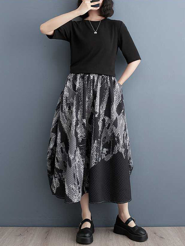 xakxx Loose Elasticity Printed Skirts Bottoms