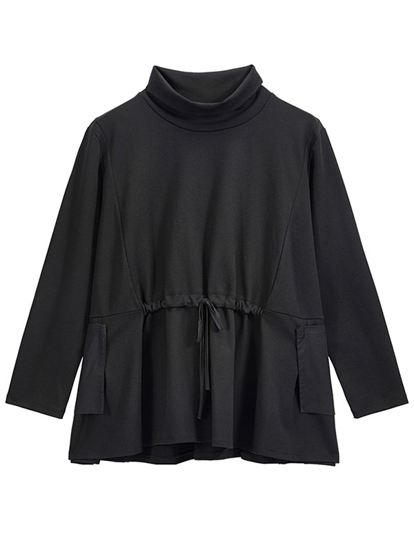 xakxx Original Solid Color Smocked High-Neck Sweatshirts