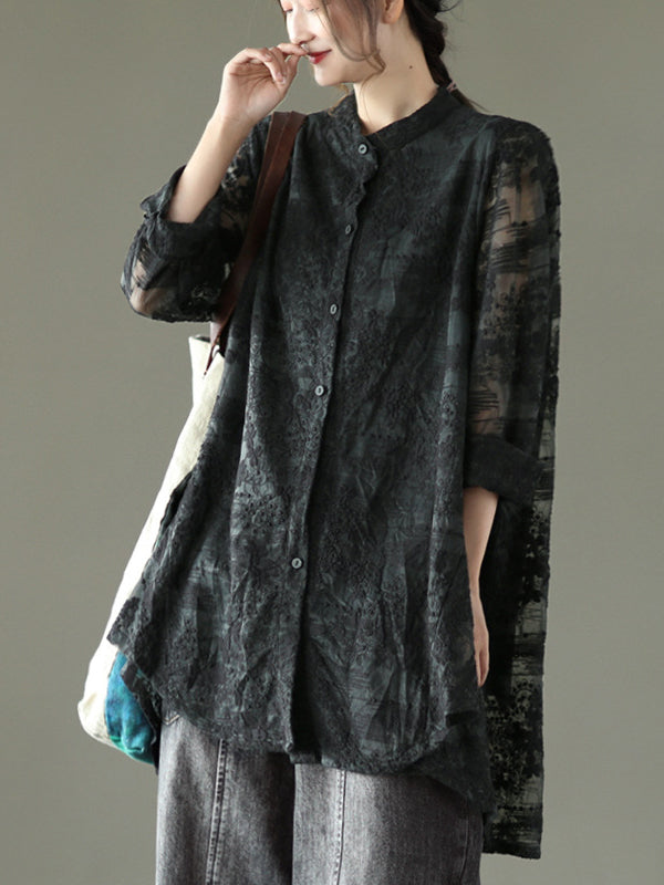 xakxx Vintage Loose Embroidered Lace Hollow Blouse