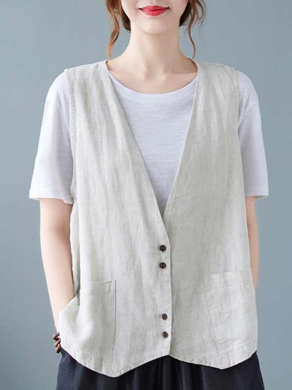 xakxx Simple Loose V-Neck Solid Color Vest