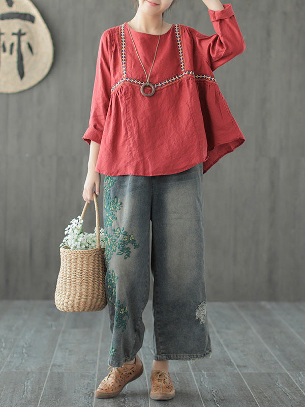 xakxx Original Embroidered Wide-Leg Column Jean Pants