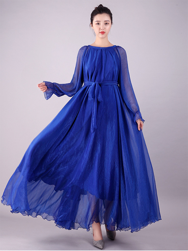 xakxx Artistic Retro Vintage Loose Solid Color Maxi Dress