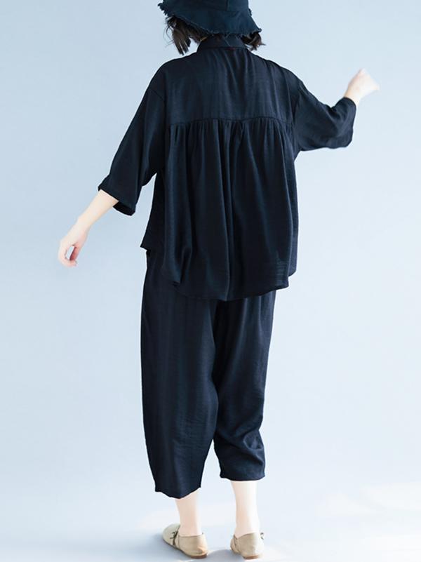 xakxx Two-Pieces Black Loose Shirt And Ninth Pants Suit