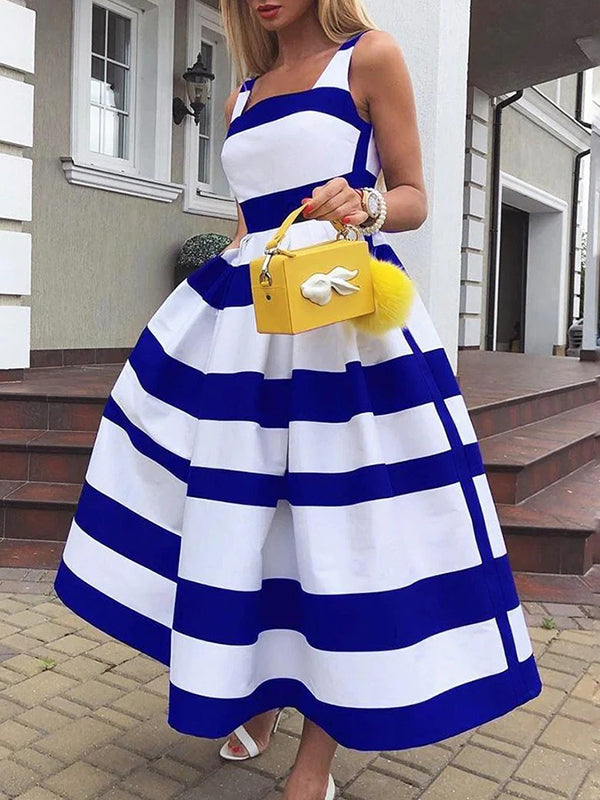 xakxx Sleeveless Striped Square-Neck Maxi Dresses