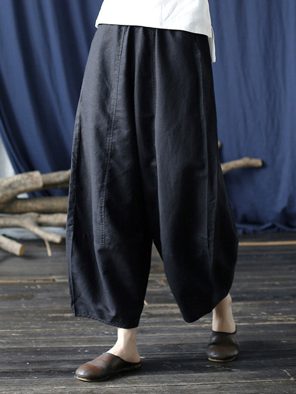 xakxx Simple Solid Color Elasticity Waisted Wide Leg Pants