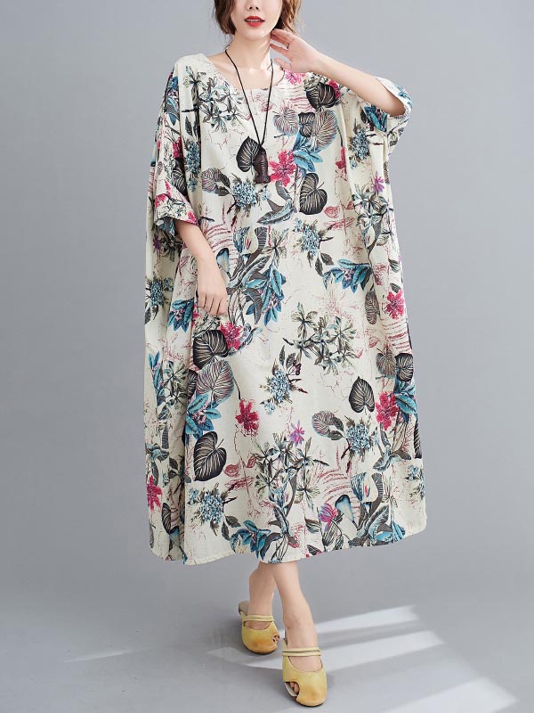 xakxx Vintage Floral Round-Neck Dress