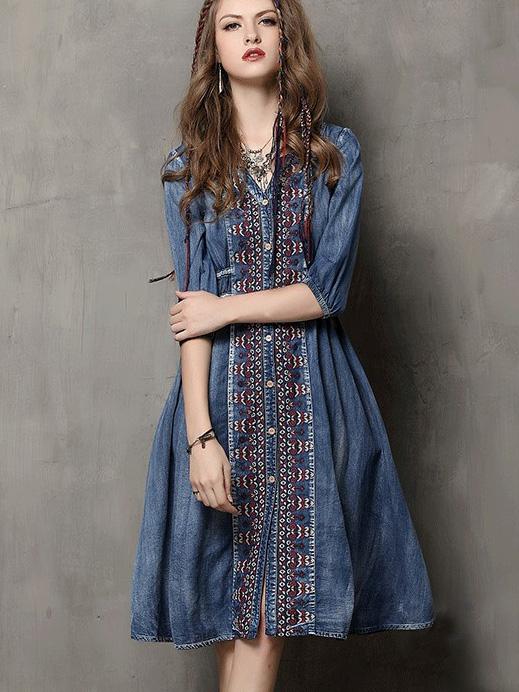 xakxx Vintage Oversize Embroidery Denim Dress