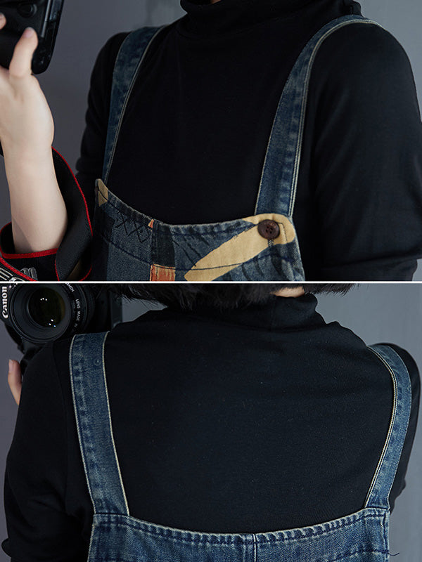 xakxx Original Cartoon Printed With Pocket Harem Denim Overalls