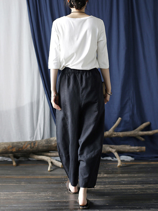 xakxx Simple Solid Color Elasticity Waisted Wide Leg Pants