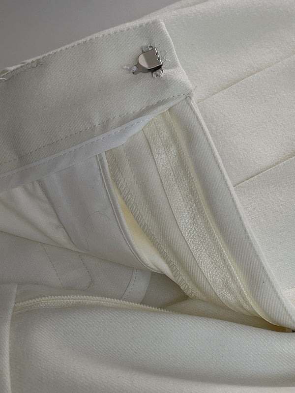 xakxx Loose Pleated Solid Color Wide Leg Pants Bottoms