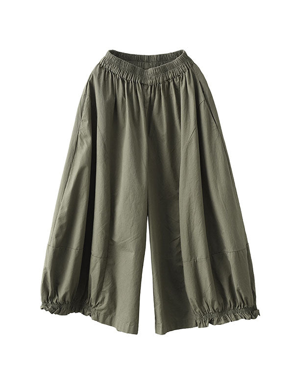 xakxx Cropped Pleated Wide Leg Casual Pants Bottoms
