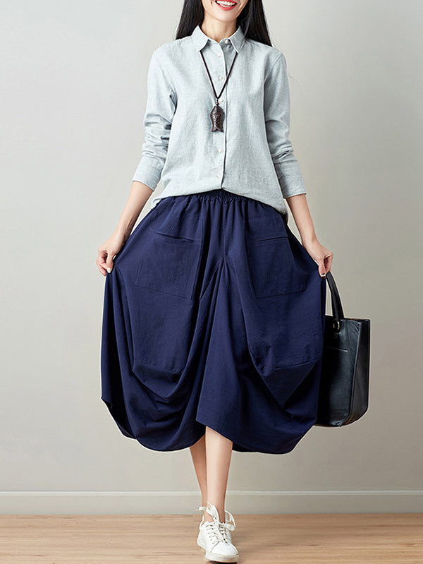xakxx Artistic Retro Ramie Cotton 6 Colors Loose Irregular Elasticity Skirt